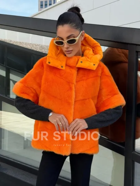 Зимняя куртка-жилет из меха норки цвет Orange - фото 4