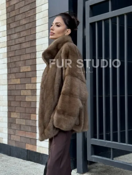 Шуба норковая пастель - стойка воротник - фото 7