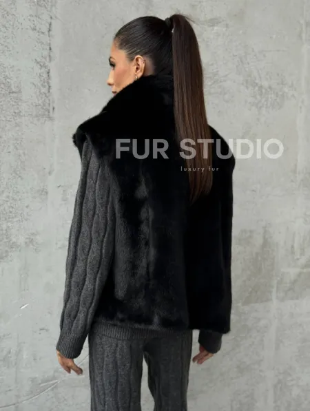 Черная норковая жилетка - фото 4