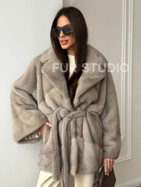 Норковый полушубок в натуральном цвете Silver - фото 13