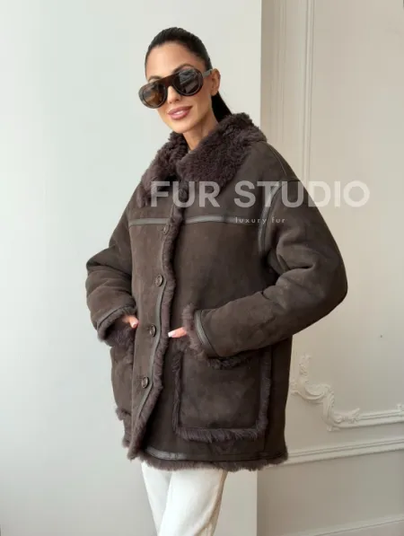 Двухсторонняя дубленка - мех тиградо - фото 14