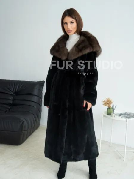 Норка BLACKGLAMA, пластины с капюшоном из меха куницы - фото 3