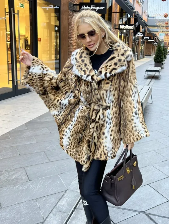 Шуба из оцелота под леопард модель «Летучая мышь» - фото 2