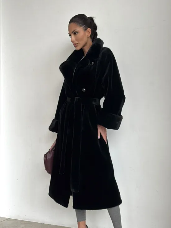 Элитная шуба из меха стриженой черной норки - фото 9