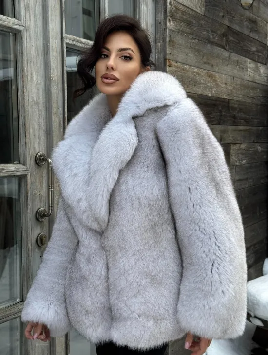 Шуба из финского песца с английским воротником - колотый лёд - фото 5