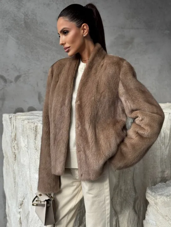 Кроп - жакет из норки Pastel с воротником V-образным 60 см - фото 6