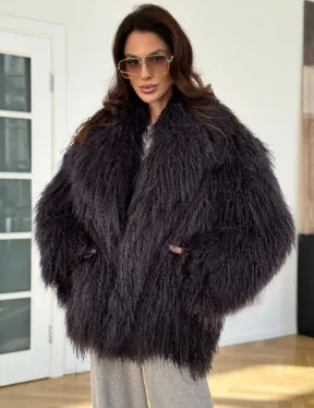 Полушубок из меха ламы в цвете графит - фото 0