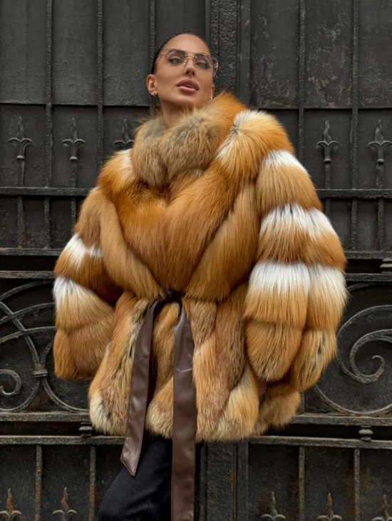 Шуба - пончо из меха рыжей (огненной) лисы - фото 7