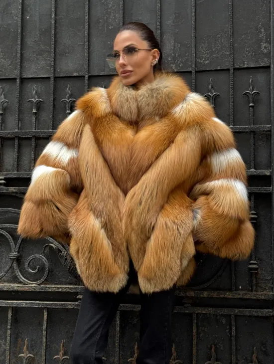 Шуба - пончо из меха рыжей (огненной) лисы - фото 9