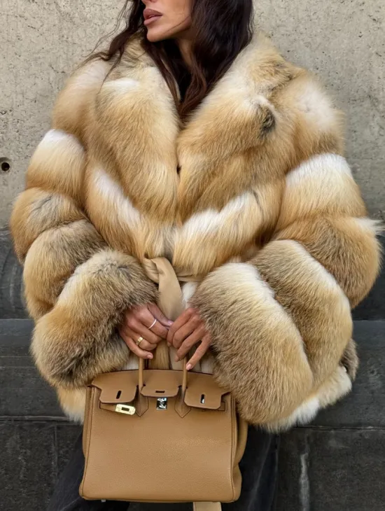 Шуба из меха лисы Golden Sunrise Premium с английским воротником - фото 4