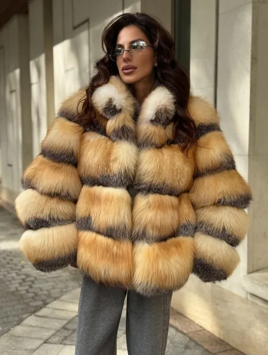 Полушубок из меха лисы Golden-grey fox стойка воротник - фото 3