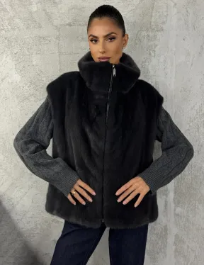 Норковая жилетка - графит - фото 3