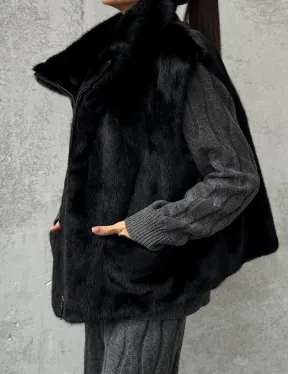 Черная норковая жилетка - фото 3