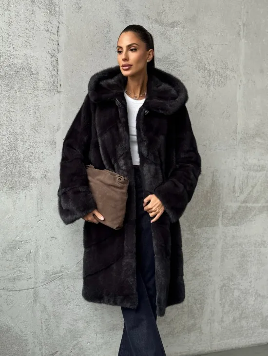 Норковая женская шуба с капюшоном - фото 7