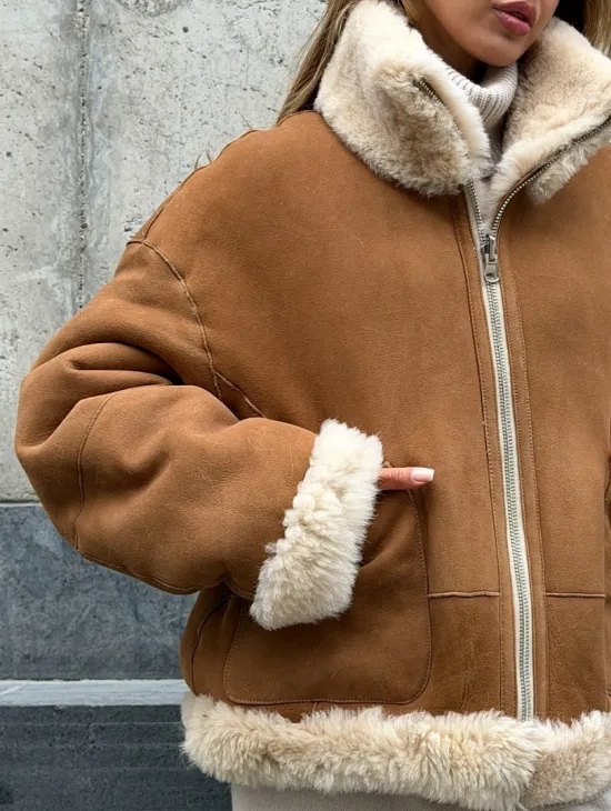 Двухсторонняя короткая дубленка из овчины - фото 1