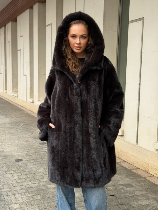 Норковая шуба с капюшоном - фото 10