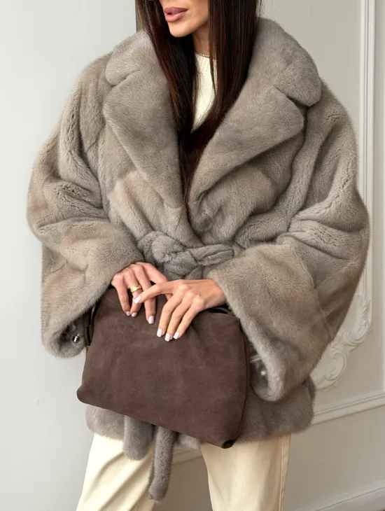 Норковый полушубок в натуральном цвете Silver - фото 5