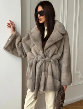 Норковый полушубок в натуральном цвете Silver - фото 8