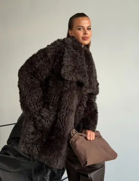 Дублёнка коричневая из овчины - тиградо - фото 9