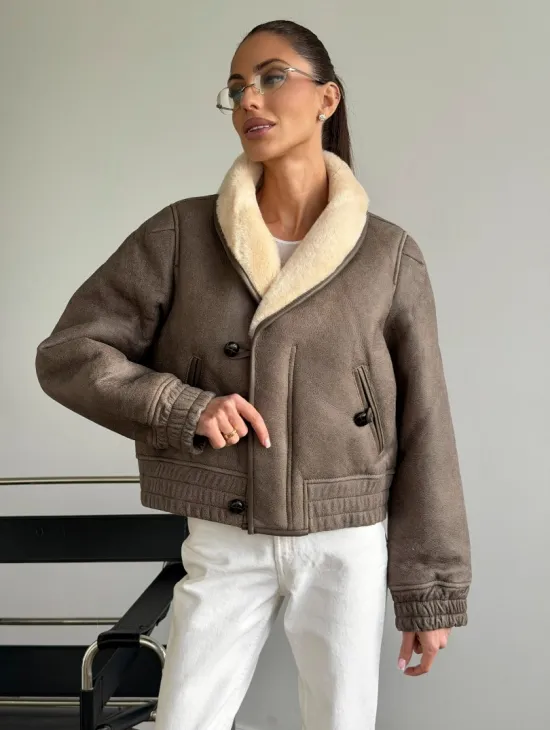 Короткая дубленка - воротник шаль - фото 8