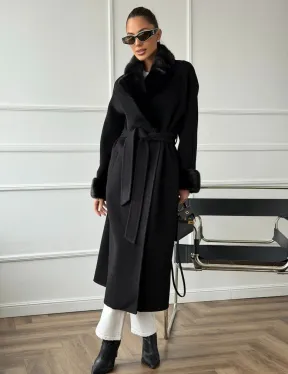 Черное пальто с мехом норки - фото 8