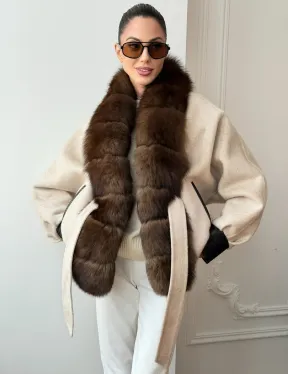 Женское шерстяное полупальто с мехом - фото 8