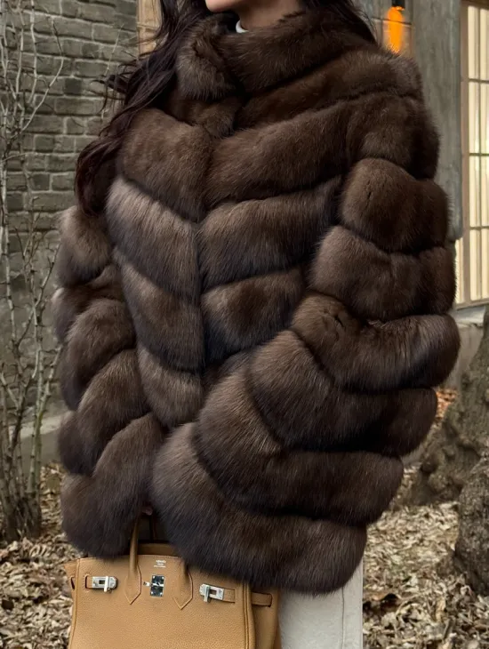 Роскошная шуба из меха соболя стойка воротник - седина 1/2 - фото 1