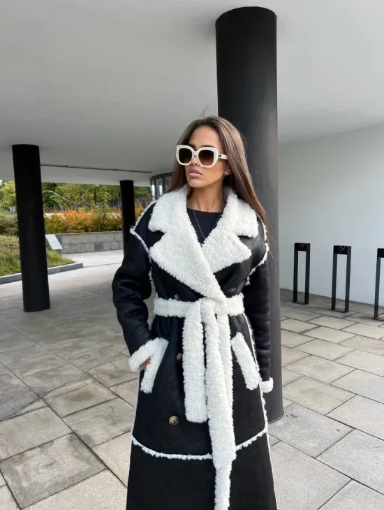 Черная дубленка из экокожи - фото 1