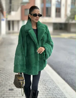 Куртка из норки с английским воротником - цвет изумруд - фото 4