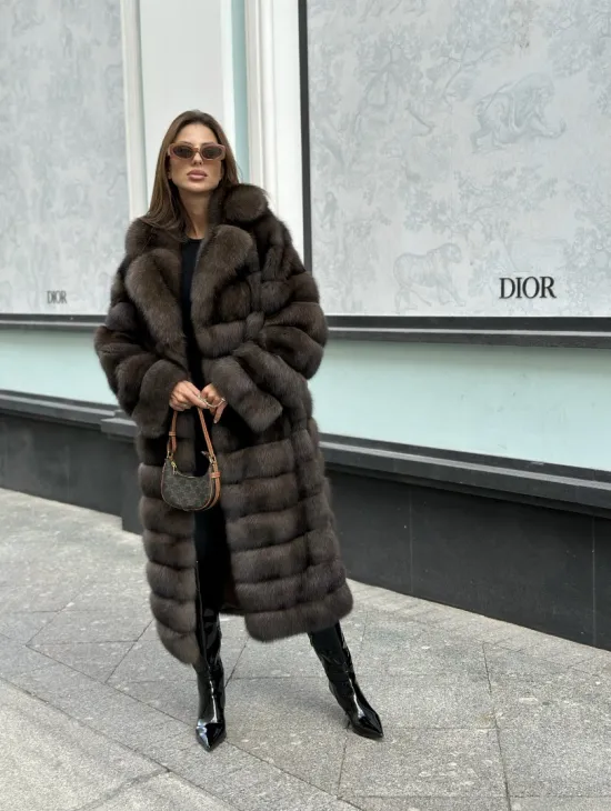 Изысканное пальто из баргузинского соболя с английским воротником седина 1/2 - фото 6