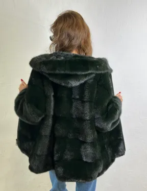 Короткая норковая шуба на молнии - цвет темный изумруд - фото 4