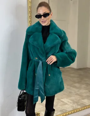 Жакет из меха норки английский воротник - морской изумруд - фото 2