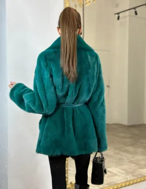 Жакет из меха норки английский воротник - морской изумруд - фото 4