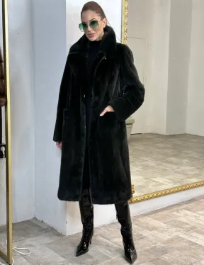 Элегантное пальто из плюшевой норки VELVET - цвет черно-зеленый - фото 0